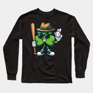 Shamrock Baseball Funny St Patricks Day Boys Kids Long Sleeve T-Shirt